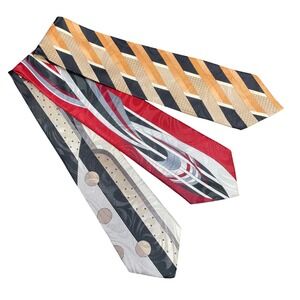Vintage Gianno Mens Lot of 3 Necktie Multi Color Geometric Abstract Silk Poly